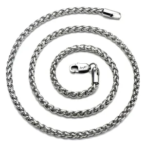 AmyRT Jewelry 4mm Titanium Steel Wheat Silver Chain Necklaces for Men & Women 16 to 30 Inches 16.0 Inches