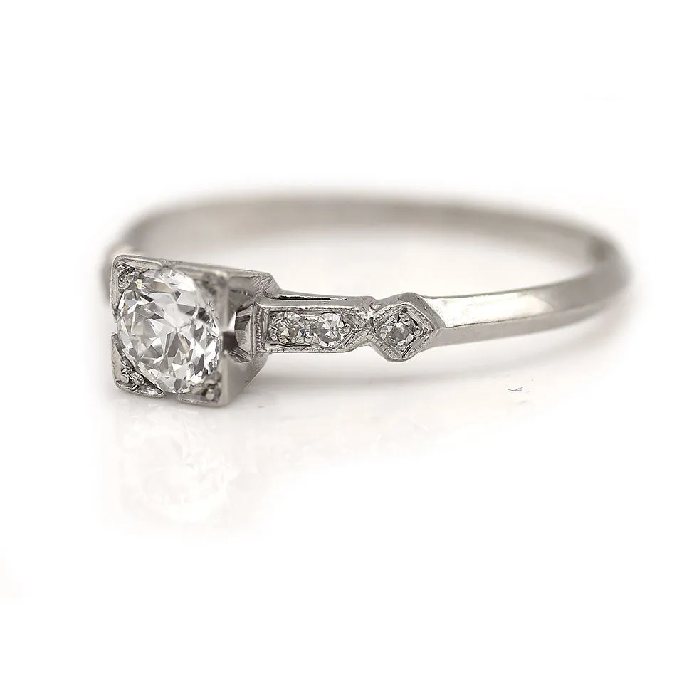 Antique 1940s Geometric Square Old European Cut Diamond Engagement Ring