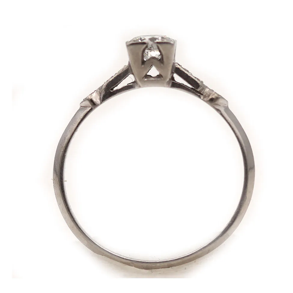 Antique 1940s Geometric Square Old European Cut Diamond Engagement Ring