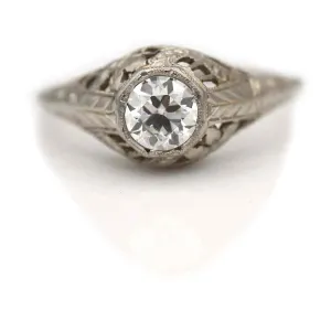 Art Deco .55 CT 18 Karat White Gold Solitaire Vintage Engagement Ring