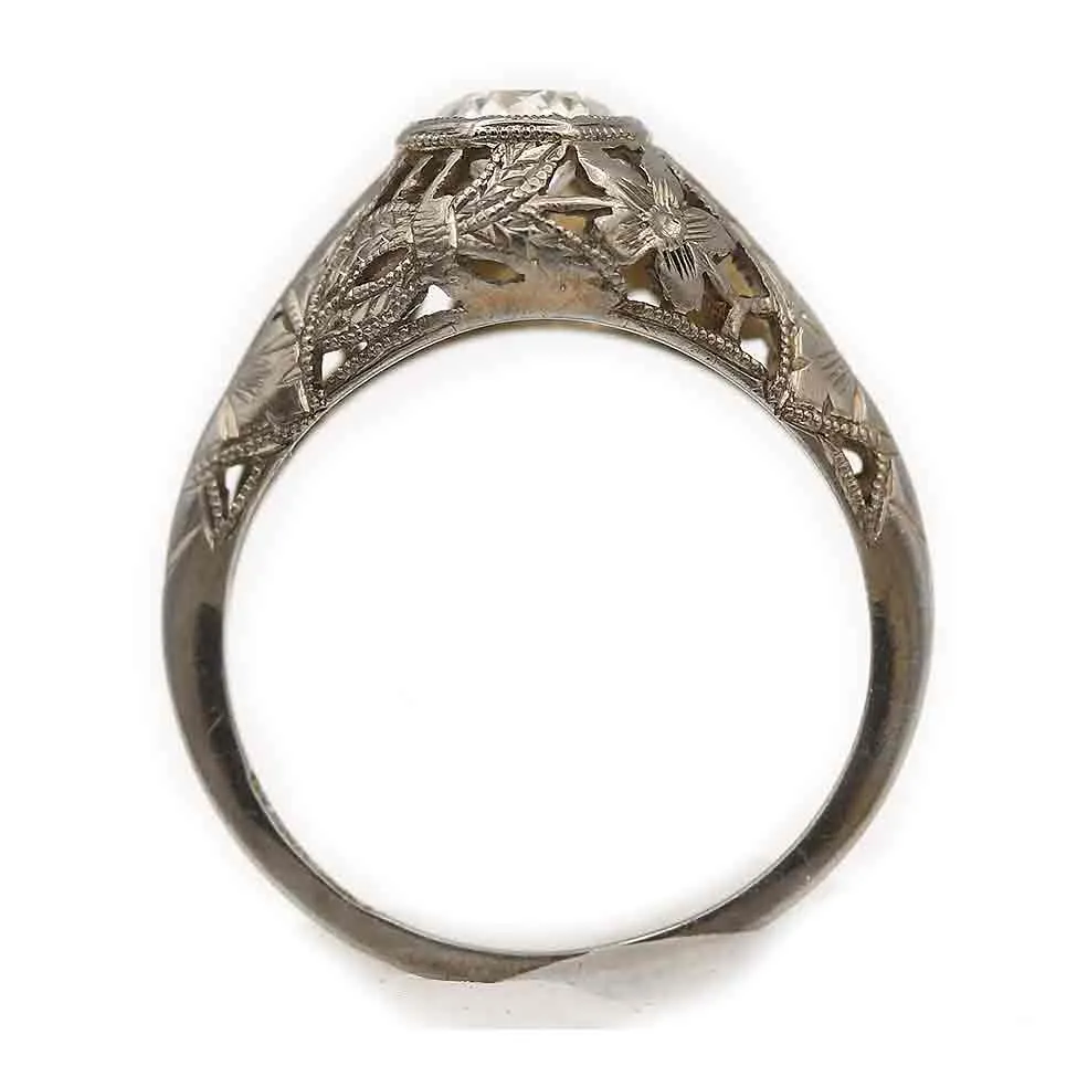 Art Deco .55 CT 18 Karat White Gold Solitaire Vintage Engagement Ring