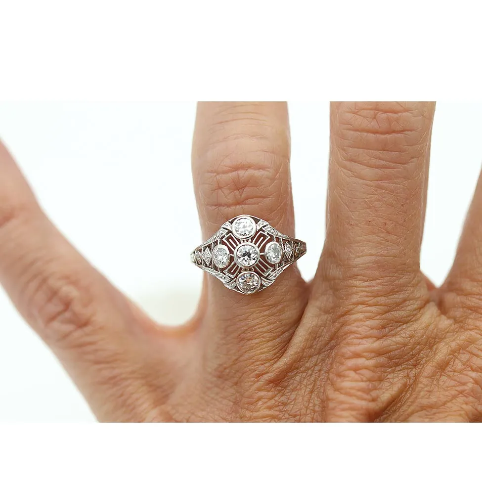 Art Deco .90 CTW Old Mine Cut Bezel Set Diamond Vintage Engagement Ring