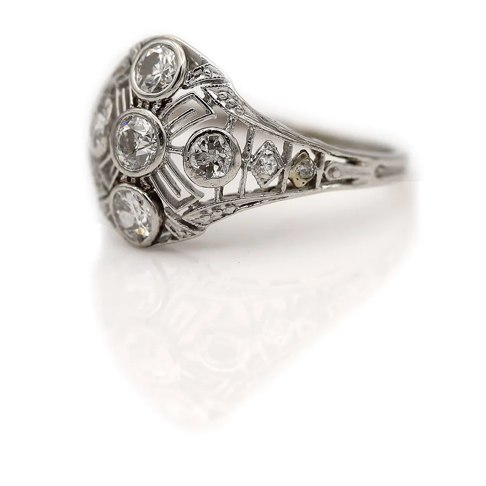 Art Deco .90 CTW Old Mine Cut Bezel Set Diamond Vintage Engagement Ring