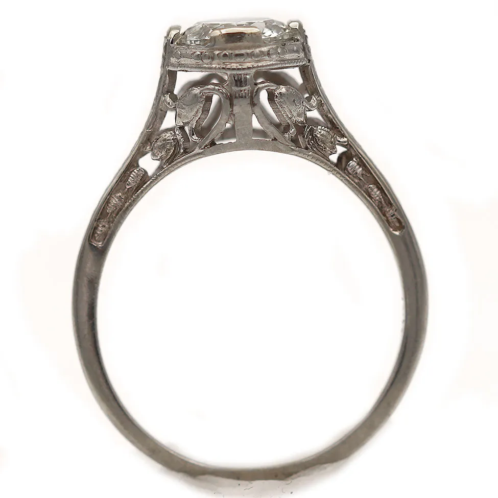 Art Deco .91 CTW European Cut Diamond Solitaire Antique Engagement Ring with Filigree