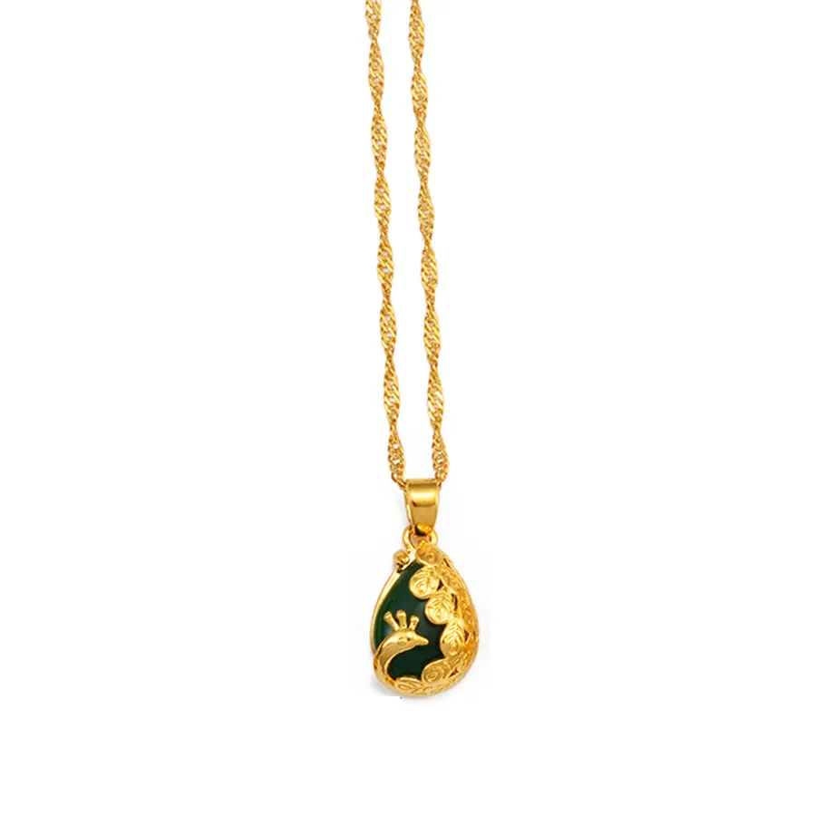Bamboo,Peacock Green White Stone Pendant Necklaces