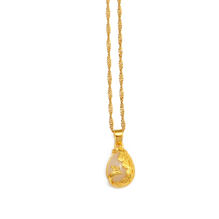 Bamboo,Peacock Green White Stone Pendant Necklaces