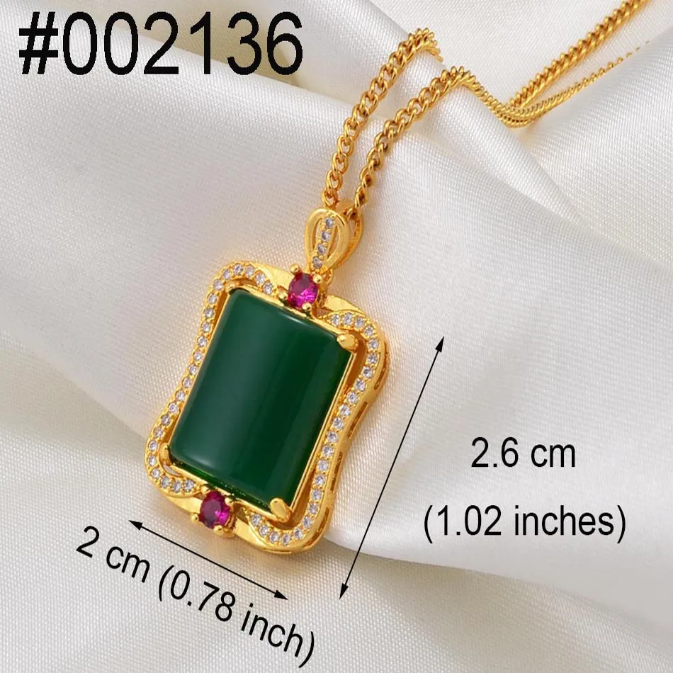Bamboo,Peacock Green White Stone Pendant Necklaces