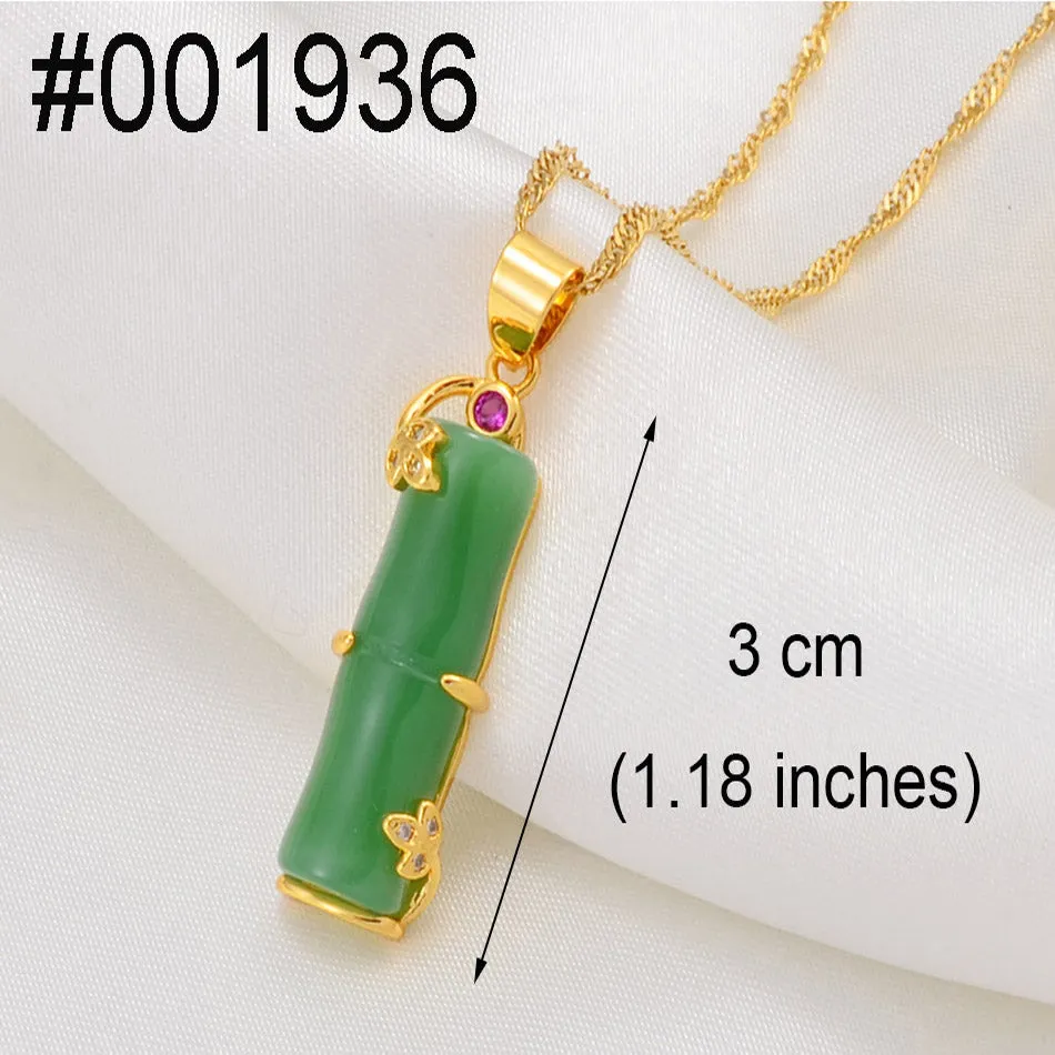 Bamboo,Peacock Green White Stone Pendant Necklaces
