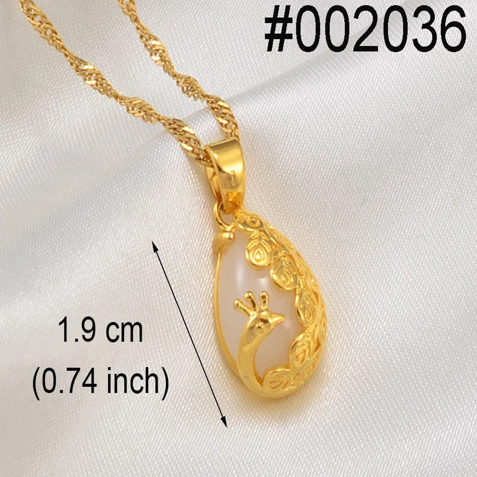 Bamboo,Peacock Green White Stone Pendant Necklaces