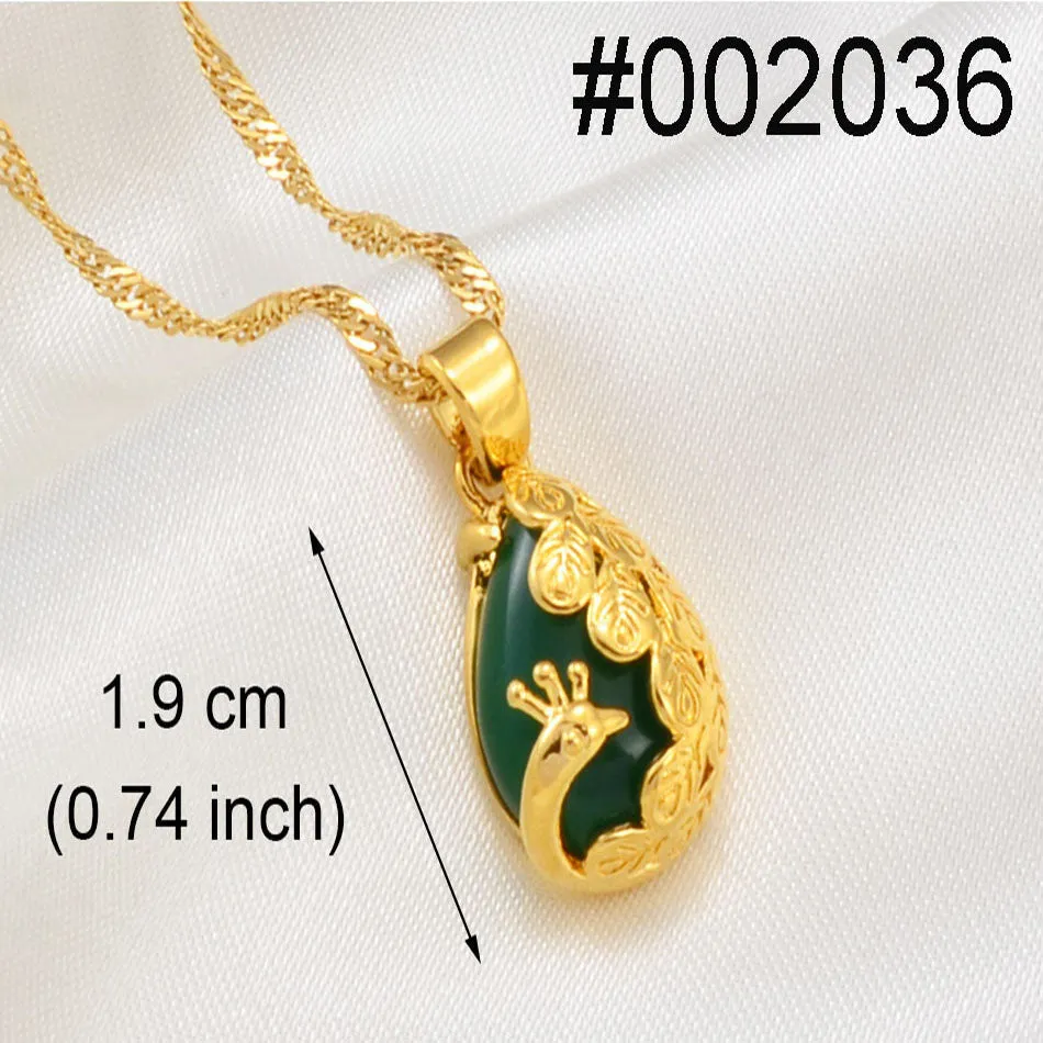 Bamboo,Peacock Green White Stone Pendant Necklaces