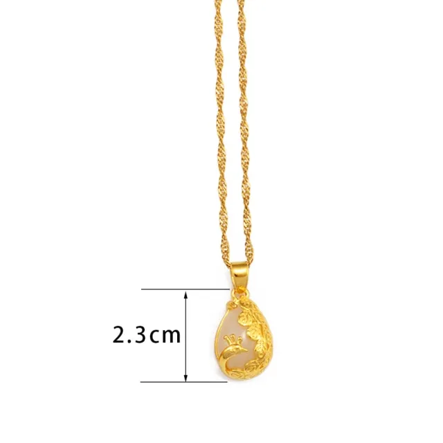 Bamboo,Peacock Green White Stone Pendant Necklaces
