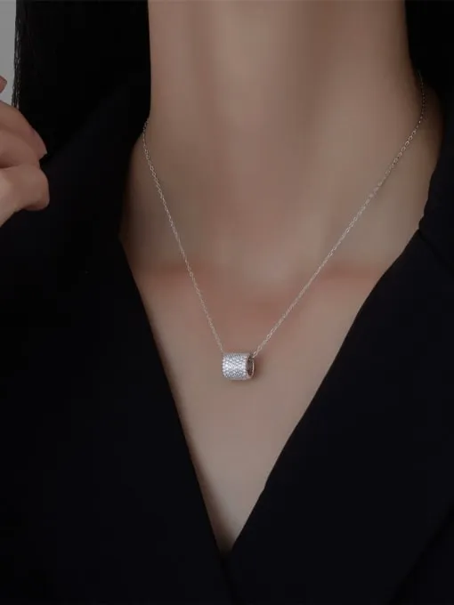 Barrel Necklace 925 Sterling Silver Pave Zircon Statement Dainty Cylinder Necklaces