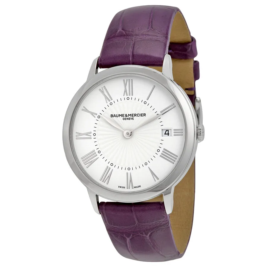 Baume et Mercier Classima White Dial Purple Leather Ladies Watch 10224 MOA10224