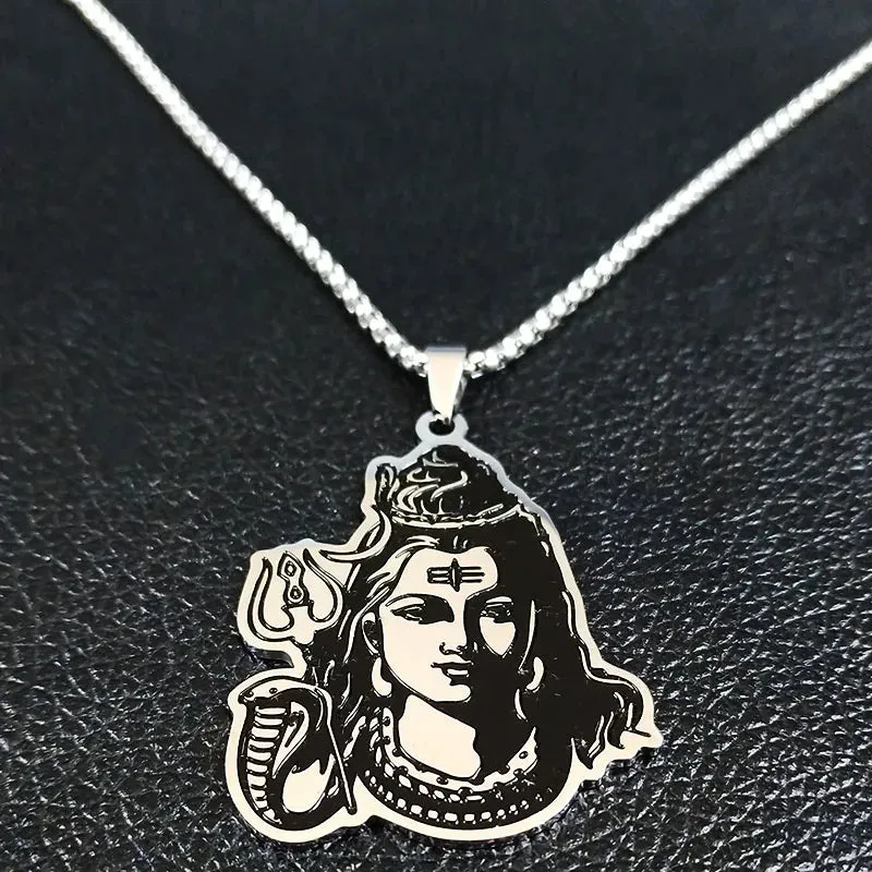 Black Enamel Stainless Steel  Indian Art Hindu God Figure Necklaces