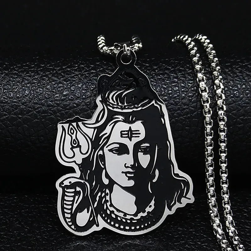 Black Enamel Stainless Steel  Indian Art Hindu God Figure Necklaces