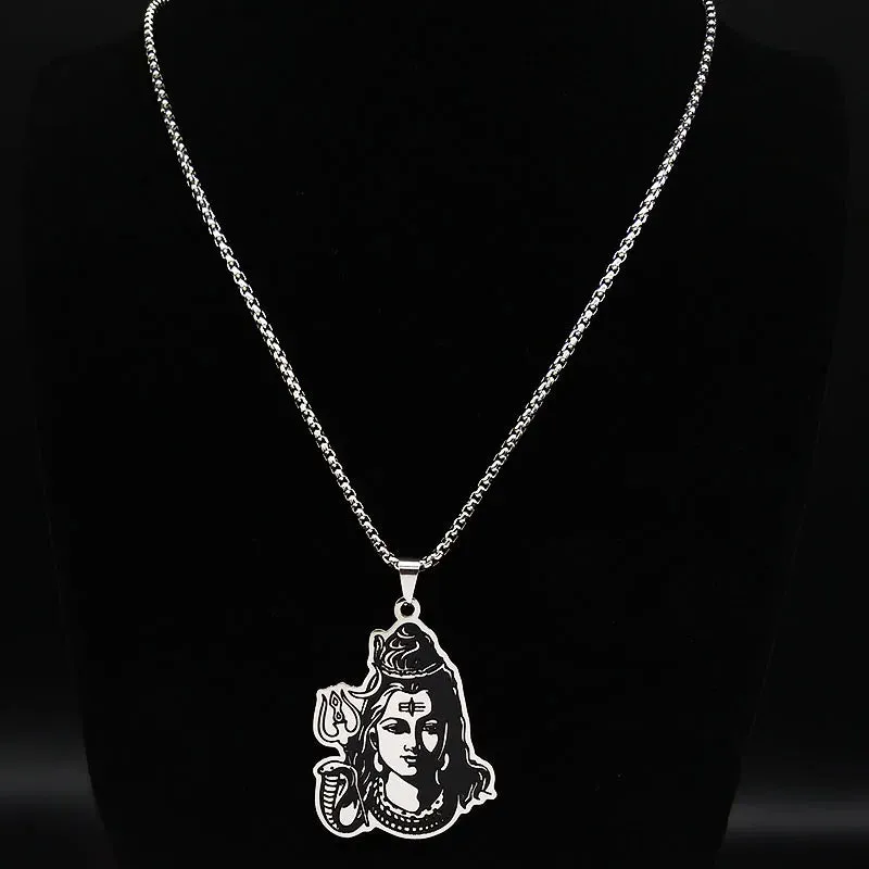 Black Enamel Stainless Steel  Indian Art Hindu God Figure Necklaces