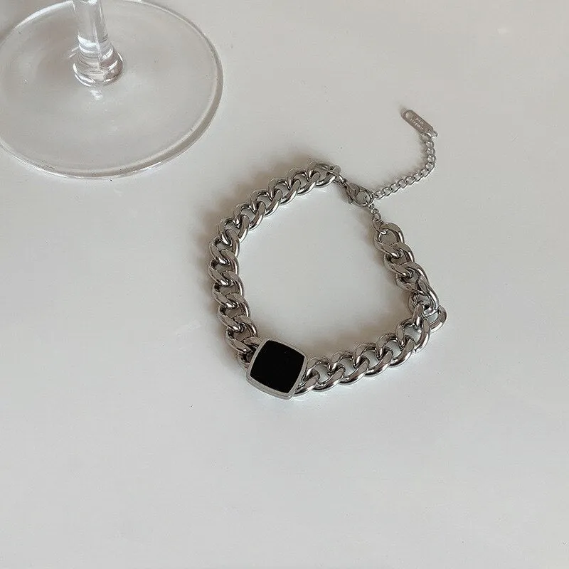 Black Square Charms Thick Chain Choker Bracelet Necklaces Pendants For Women