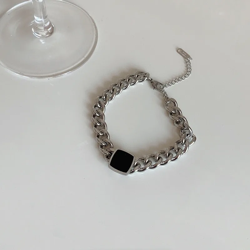 Black Square Charms Thick Chain Choker Bracelet Necklaces Pendants For Women