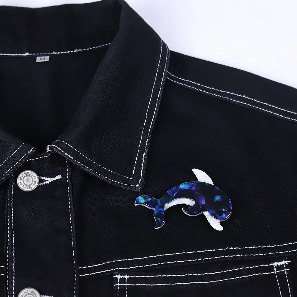 Blue Color Acrylic Dolphin Brooch Women And Men