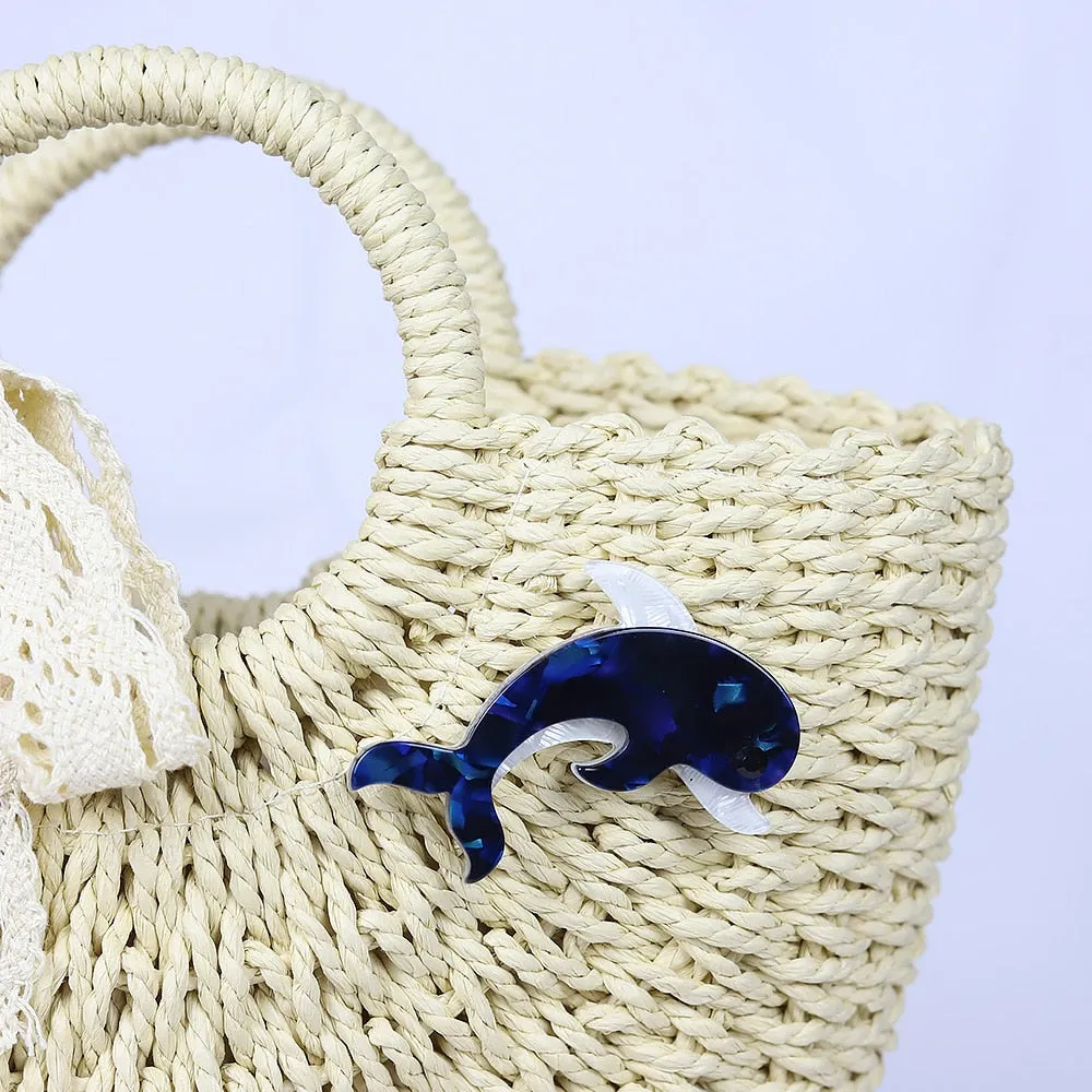 Blue Color Acrylic Dolphin Brooch Women And Men