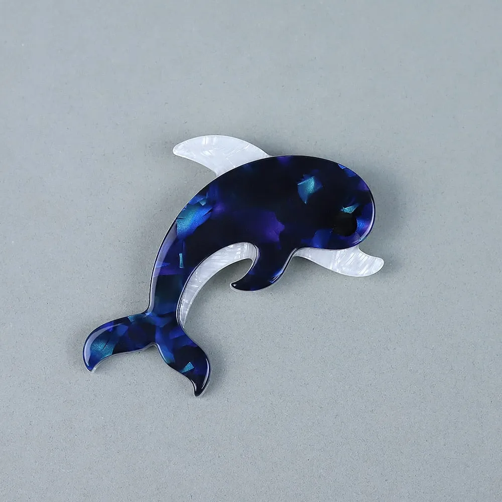 Blue Color Acrylic Dolphin Brooch Women And Men