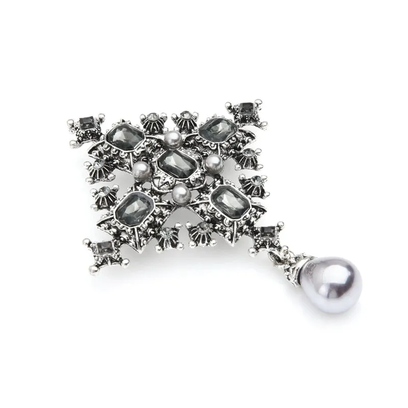 Brooches Unisex Women Vintage Crystal Simualted-Pearl Royal Suit Pins Jewelry Gift