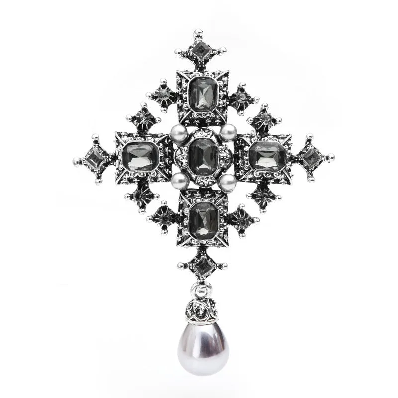 Brooches Unisex Women Vintage Crystal Simualted-Pearl Royal Suit Pins Jewelry Gift