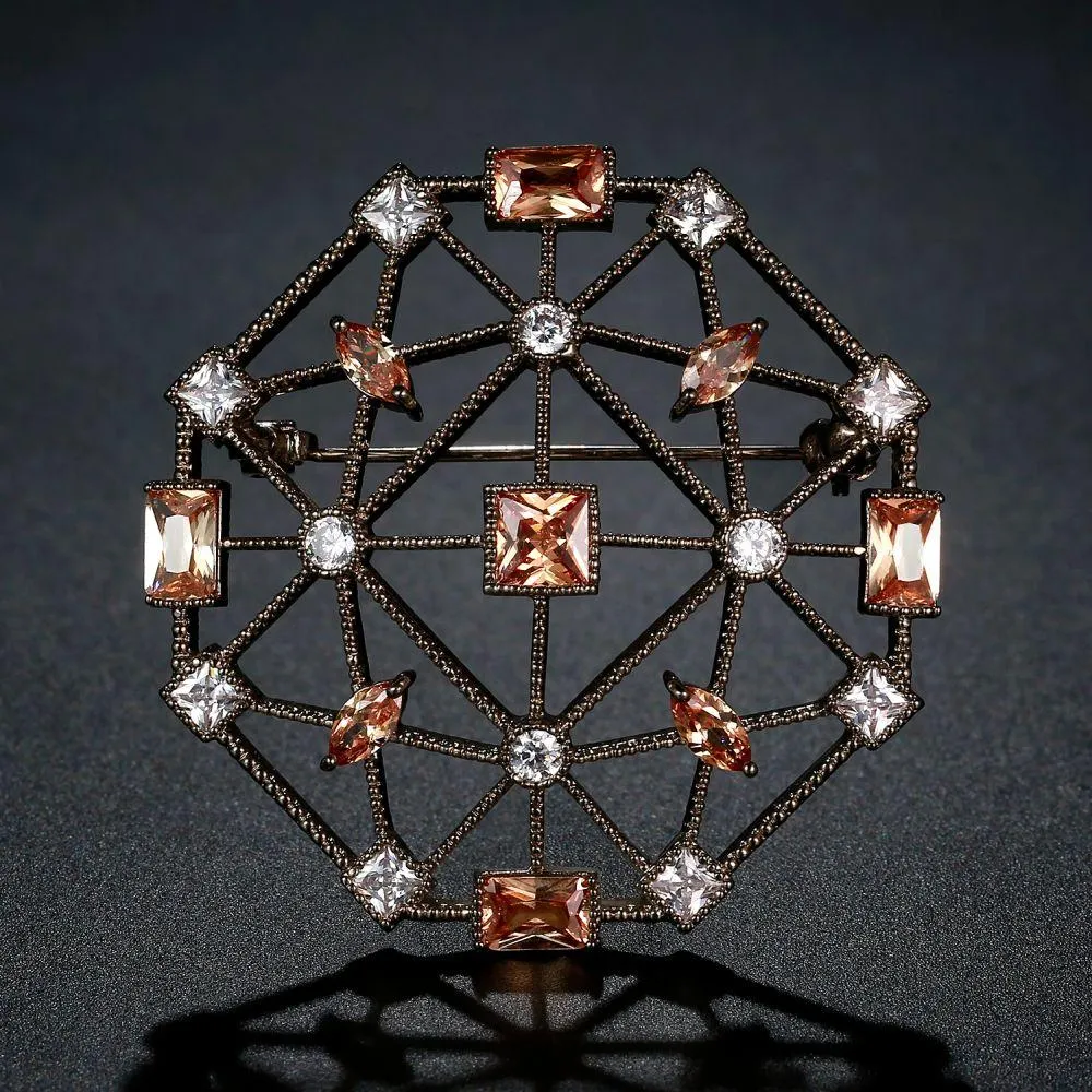 Champagne Cubic Zirconia Universe Collar Pin Brooch -KFJB0111
