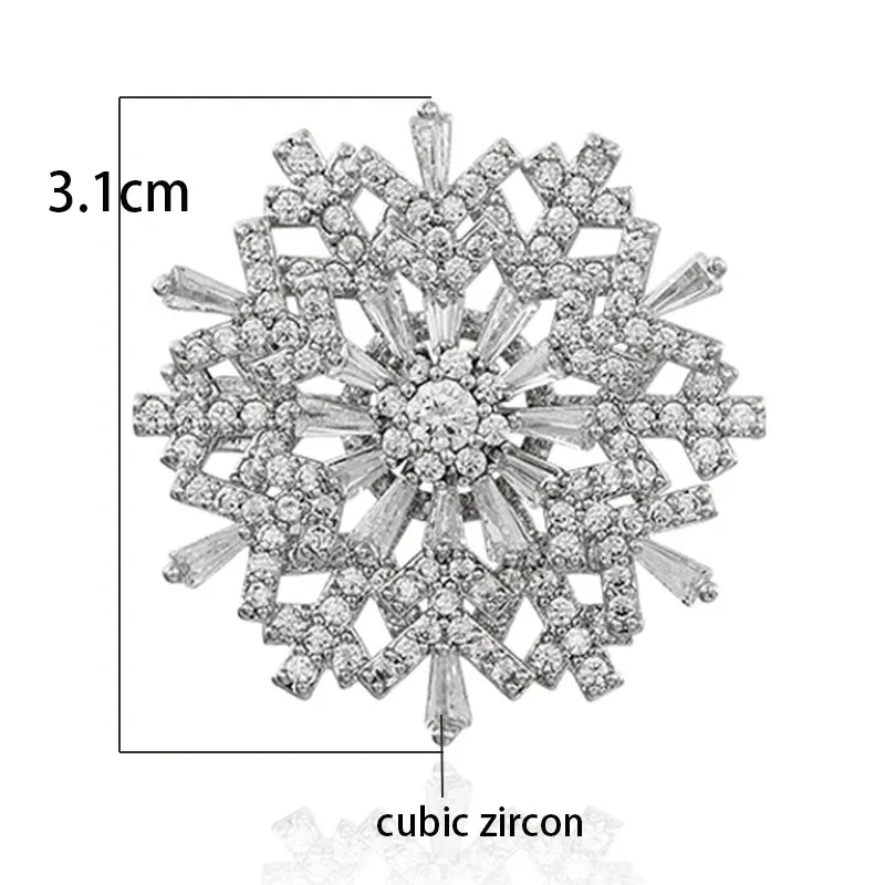 Charms Rotatable Spinner Cubic Zircon Pins Snowflake Brooches For Women