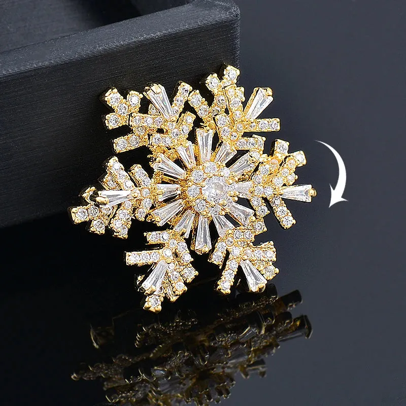 Charms Rotatable Spinner Cubic Zircon Pins Snowflake Brooches For Women