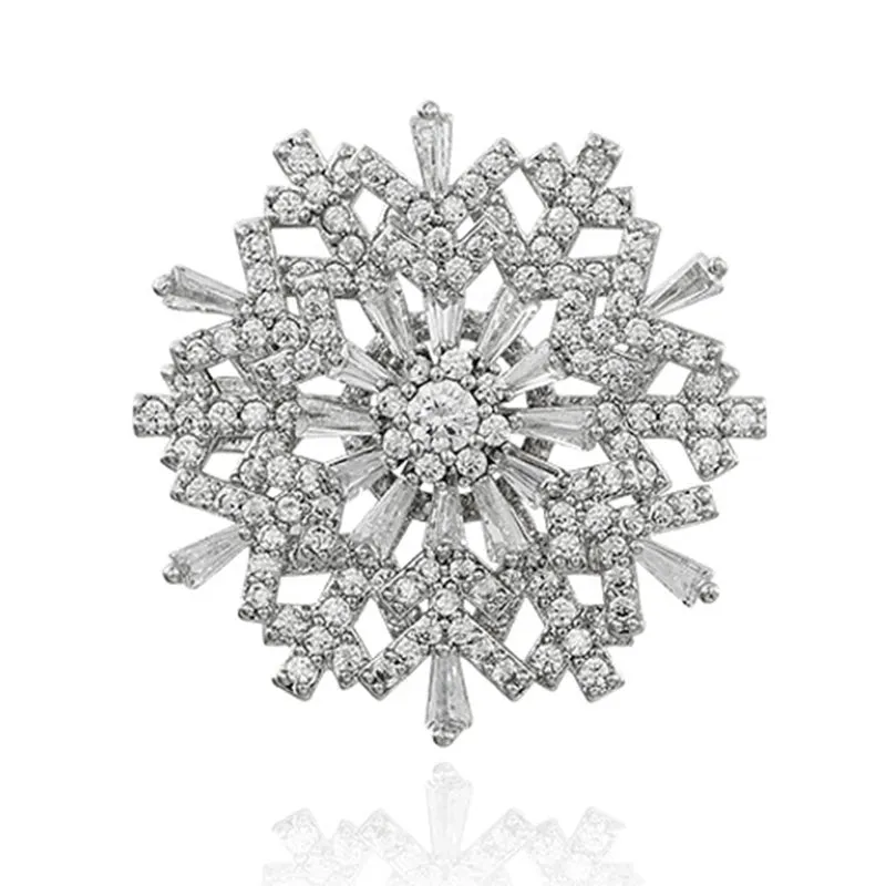 Charms Rotatable Spinner Cubic Zircon Pins Snowflake Brooches For Women