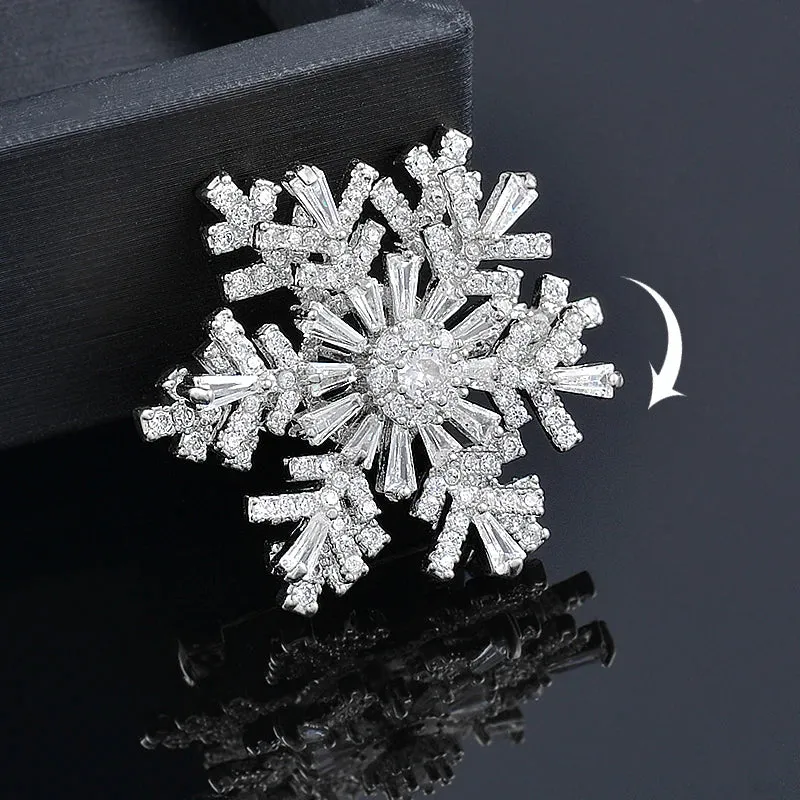 Charms Rotatable Spinner Cubic Zircon Pins Snowflake Brooches For Women