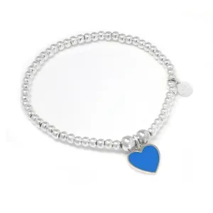 Children's Blue Heart Charm Ball Bracelet - Sterling Silver