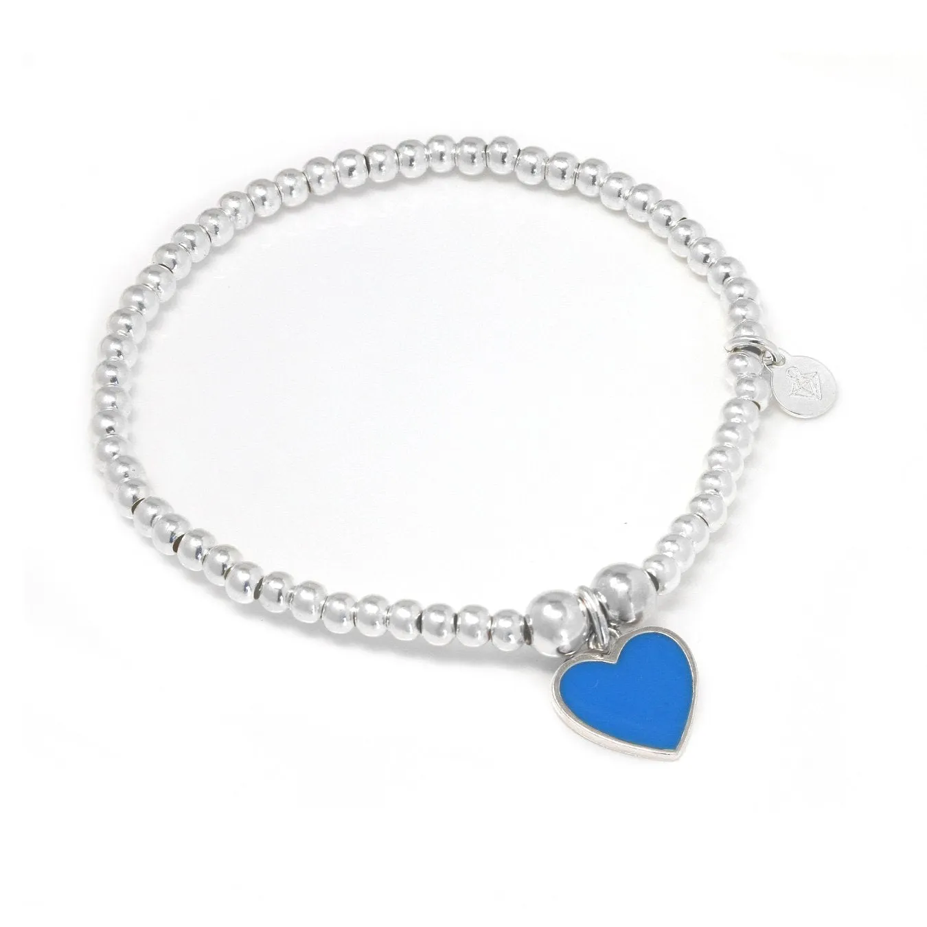 Children's Blue Heart Charm Ball Bracelet - Sterling Silver