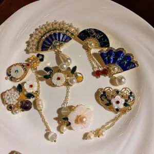 Chinese Style Fringed Flowers Pearls Pipa Brooches