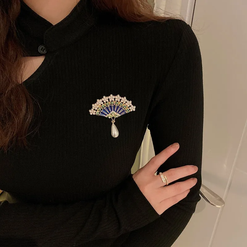 Chinese Style Fringed Flowers Pearls Pipa Brooches