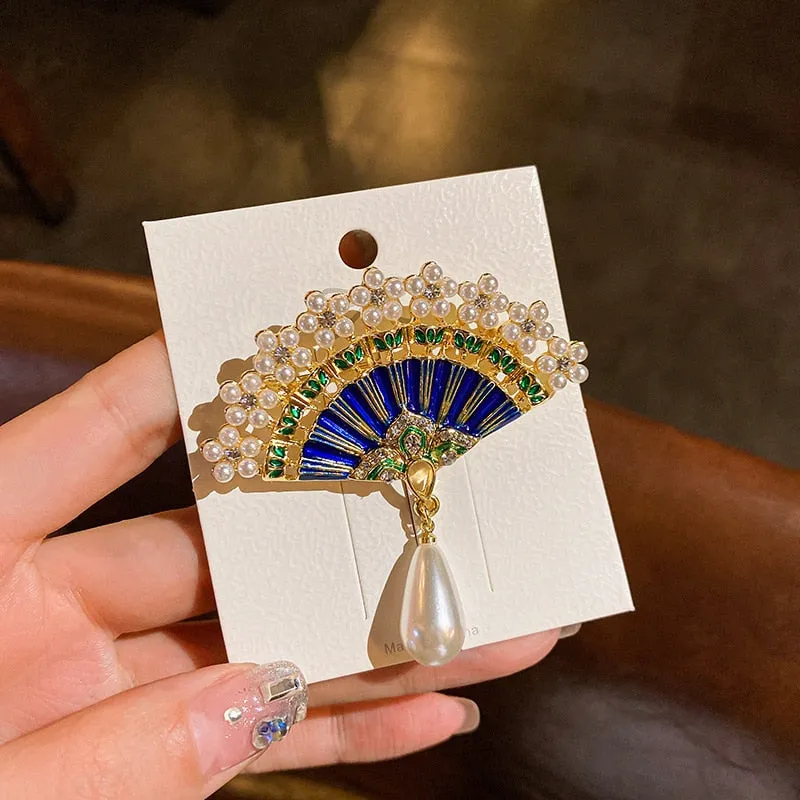 Chinese Style Fringed Flowers Pearls Pipa Brooches
