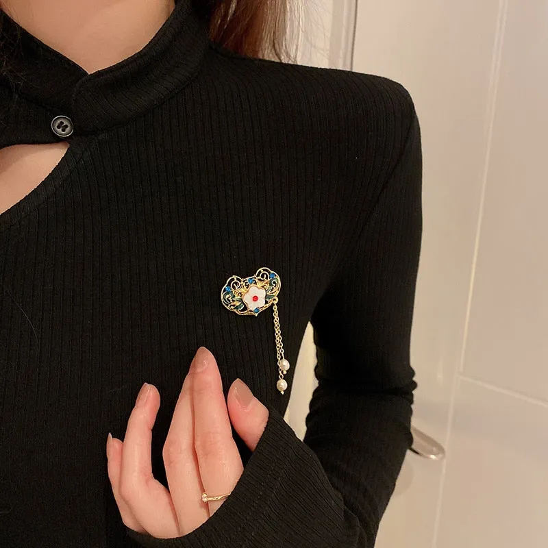Chinese Style Fringed Flowers Pearls Pipa Brooches