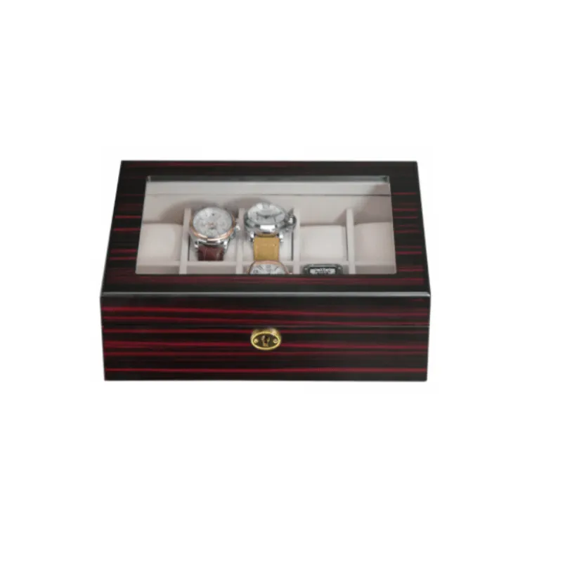 Classic Ebony Wooden Watch Box for 10 Piece Watch Display Case