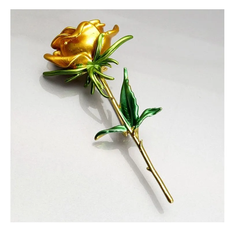 Classic Enamel Rose Flower Brooches For Women