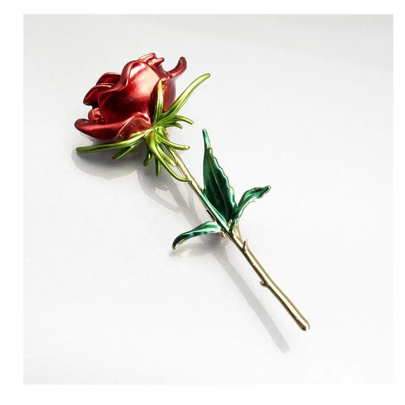 Classic Enamel Rose Flower Brooches For Women