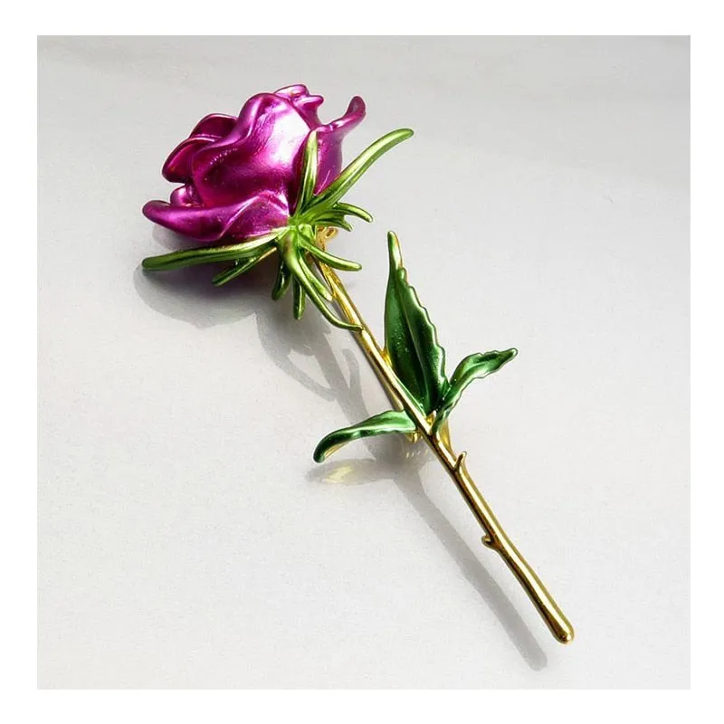 Classic Enamel Rose Flower Brooches For Women