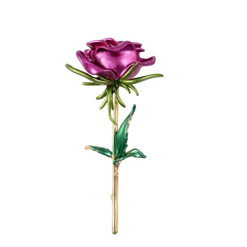 Classic Enamel Rose Flower Brooches For Women