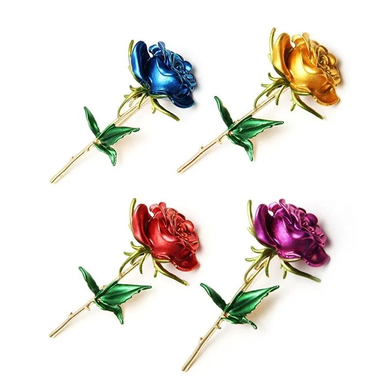 Classic Enamel Rose Flower Brooches For Women