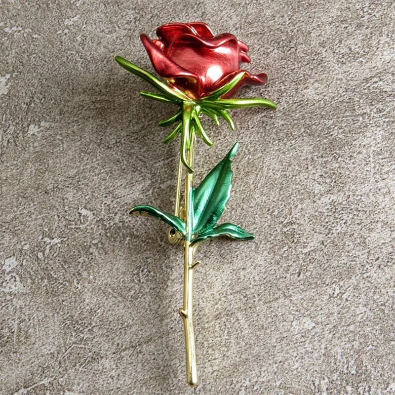 Classic Enamel Rose Flower Brooches For Women