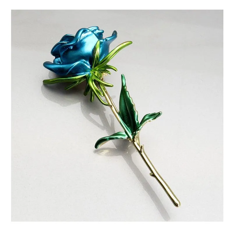Classic Enamel Rose Flower Brooches For Women