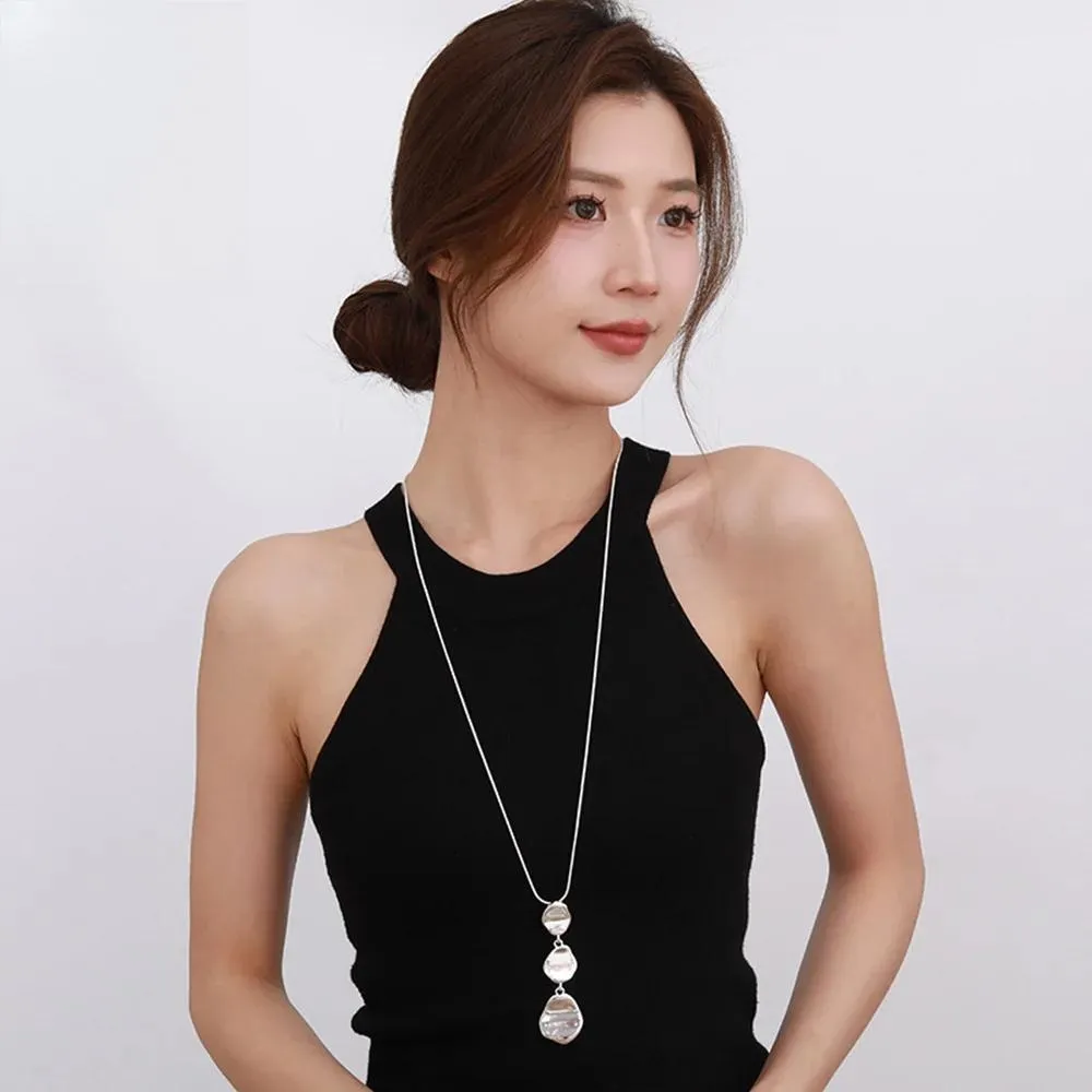 Classic Pendant Alloy Necklace Korean Fashion Jewelry Girl's Geometric Long Chain For Woman