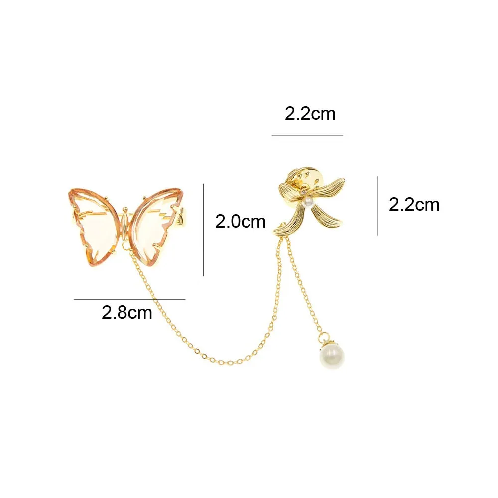 Clear Color Crystal Butterfly Collar Brooches For Wome Long Tassel Pearl Pin Brooch