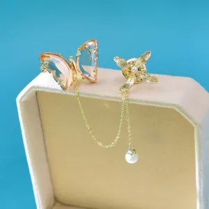Clear Color Crystal Butterfly Collar Brooches For Wome Long Tassel Pearl Pin Brooch