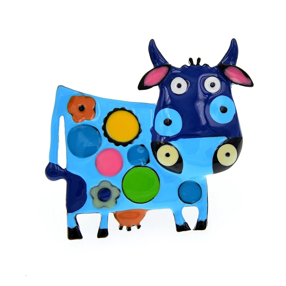 Colorful Enamel Cow Brooches For Women